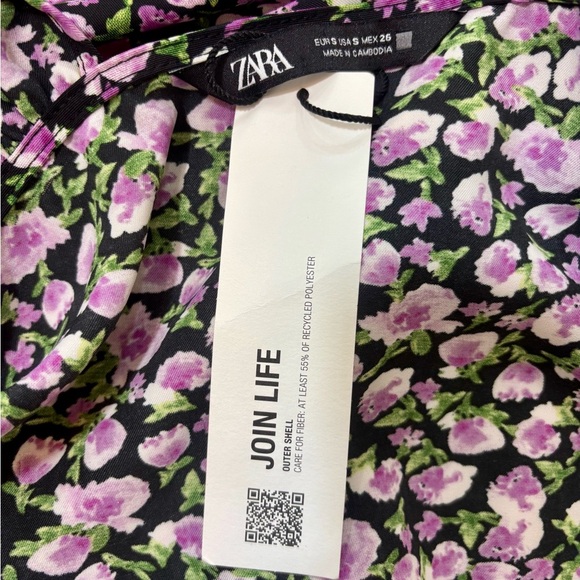 Zara Black Top with Purple and Green Floral Design - Picture 5 of 5
